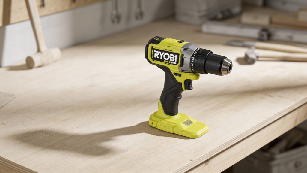 Cordless drill resting naturally in a user’s hand, highlighting balanced weight distribution and ergonomic design during controlled drilling.