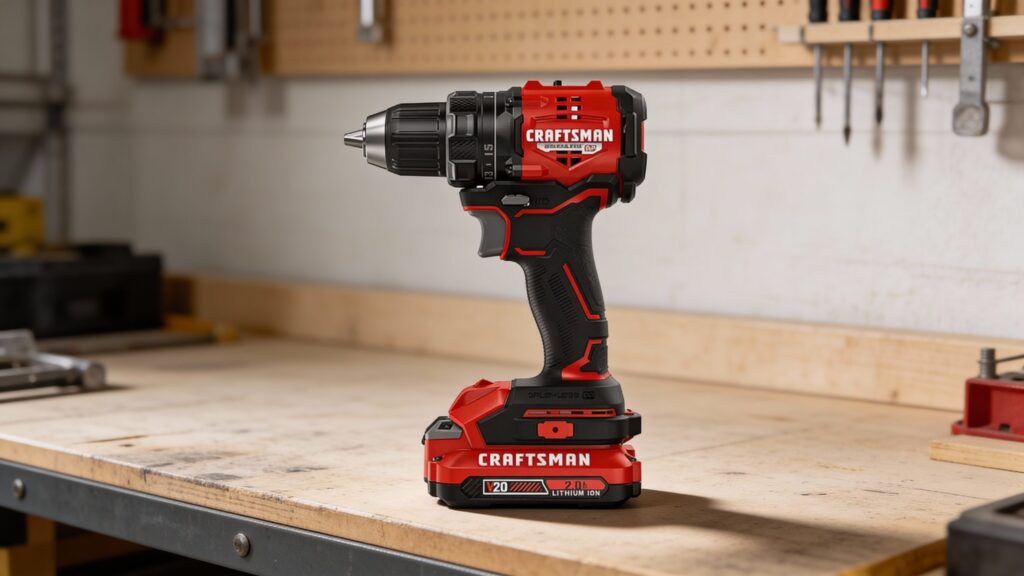 Cordless drill in use on a home project showing internal motor and battery power flow