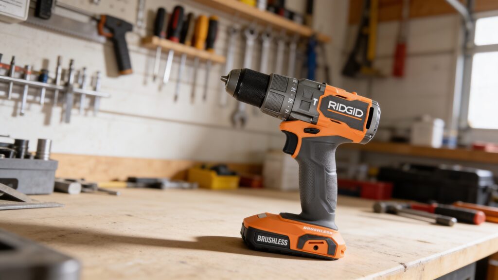 Hammer drill drilling anchor hole into concrete wall with masonry bit and visible dust in a construction setting