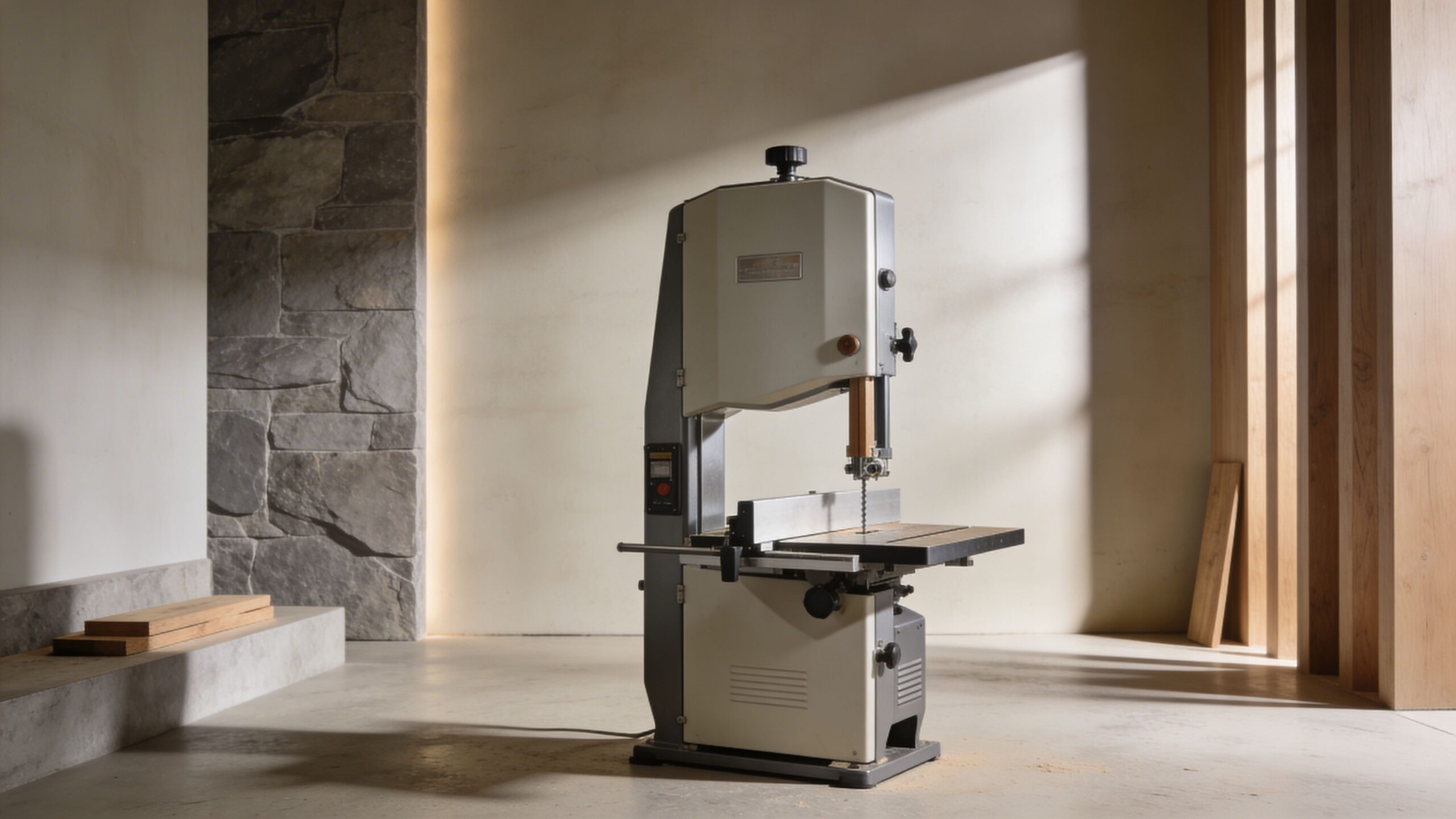 Band saw cutting thick wood stock representing band saw reviews