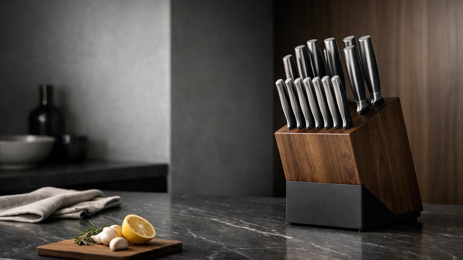Knife set representing complete kitchen knife collections