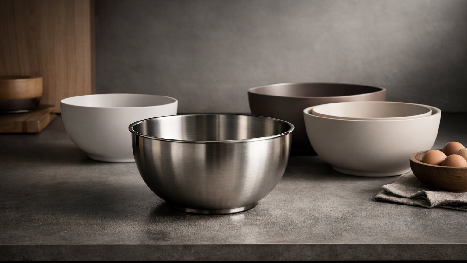 Mixing bowls representing food preparation and baking mixing tools