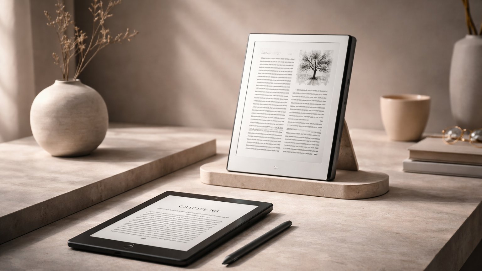 E-Ink reader with glare-free display for reading