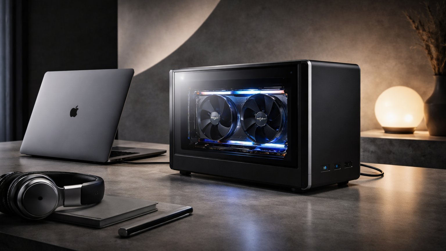 External GPU enclosure connected to laptop