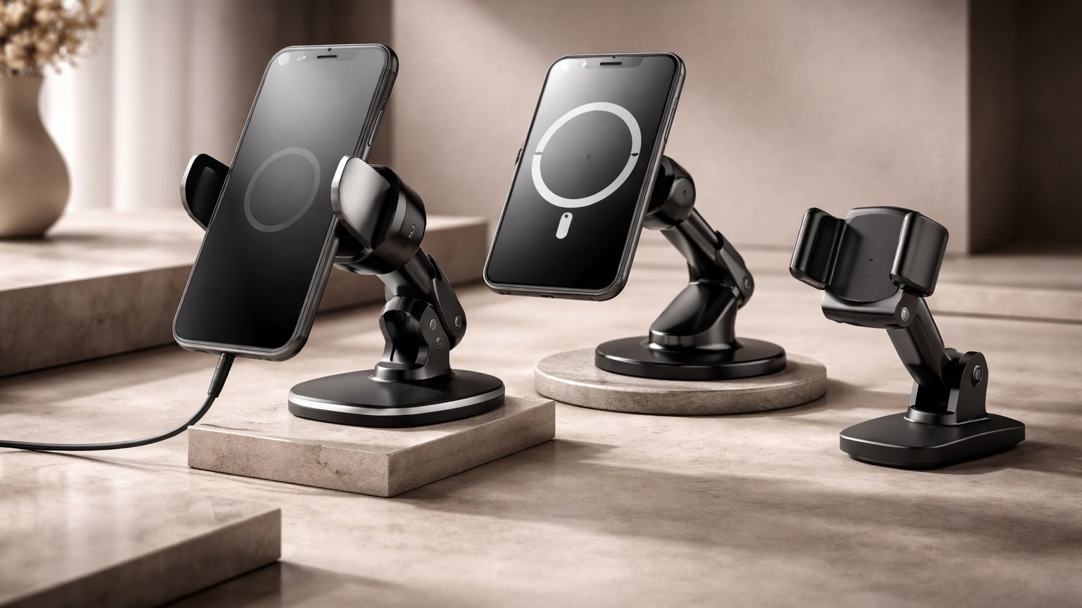 Phone mounted on car dashboard mount