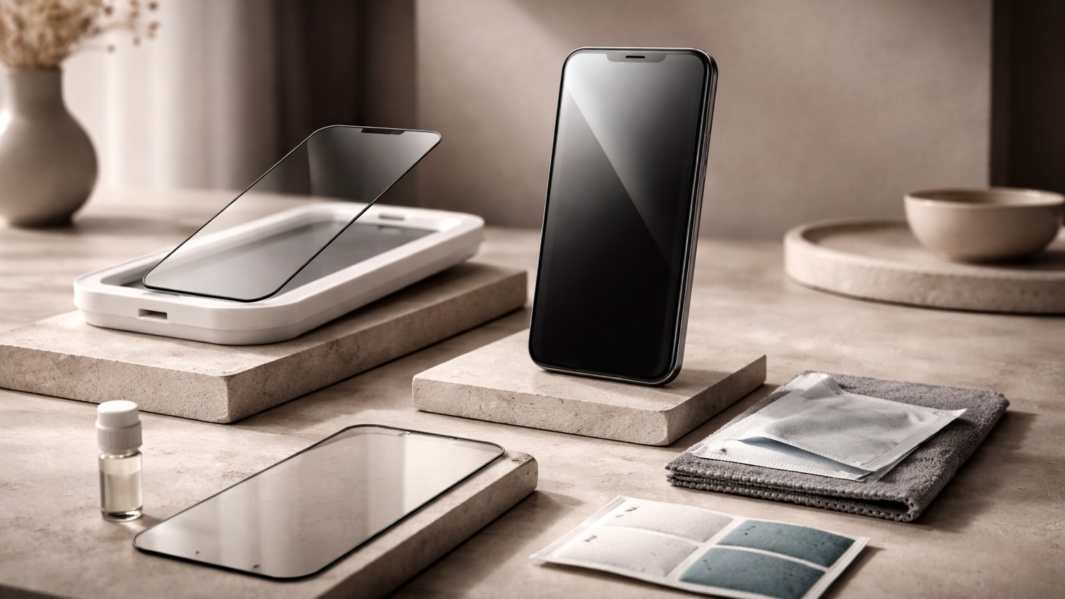 Screen protector being applied to smartphone