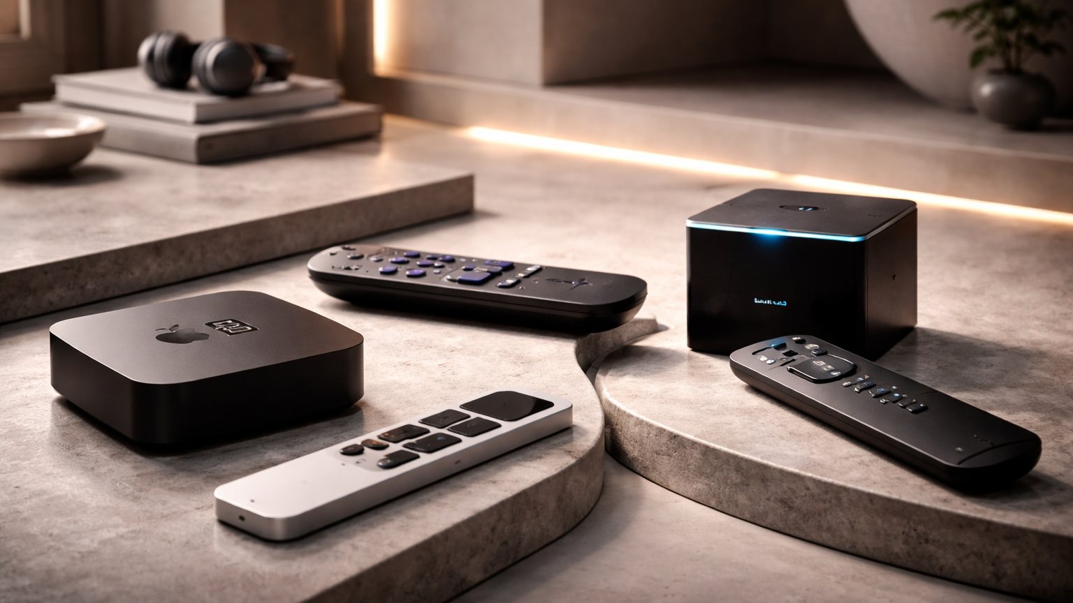 Streaming box setup with remote and TV