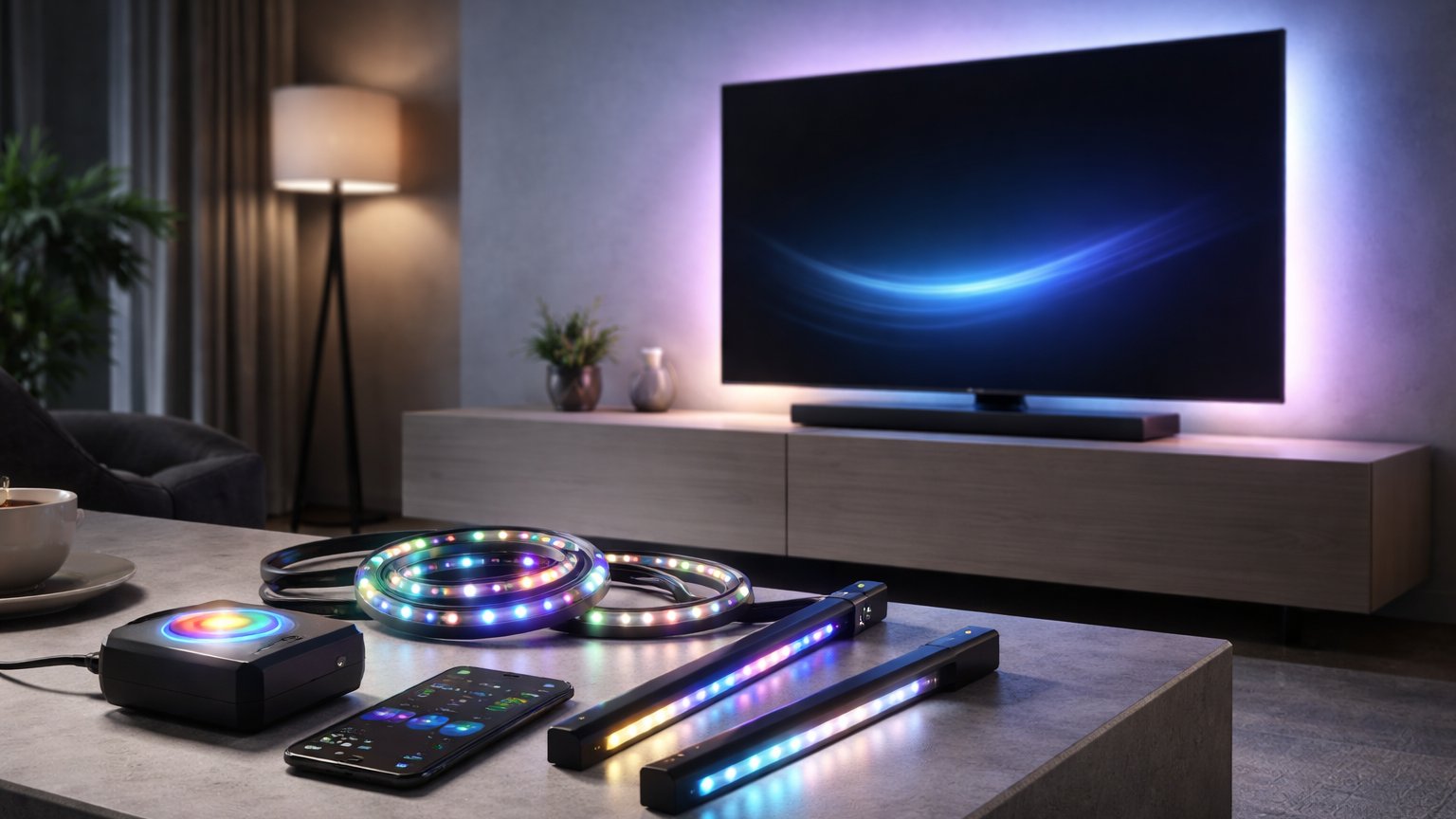 TV with ambient LED backlighting setup