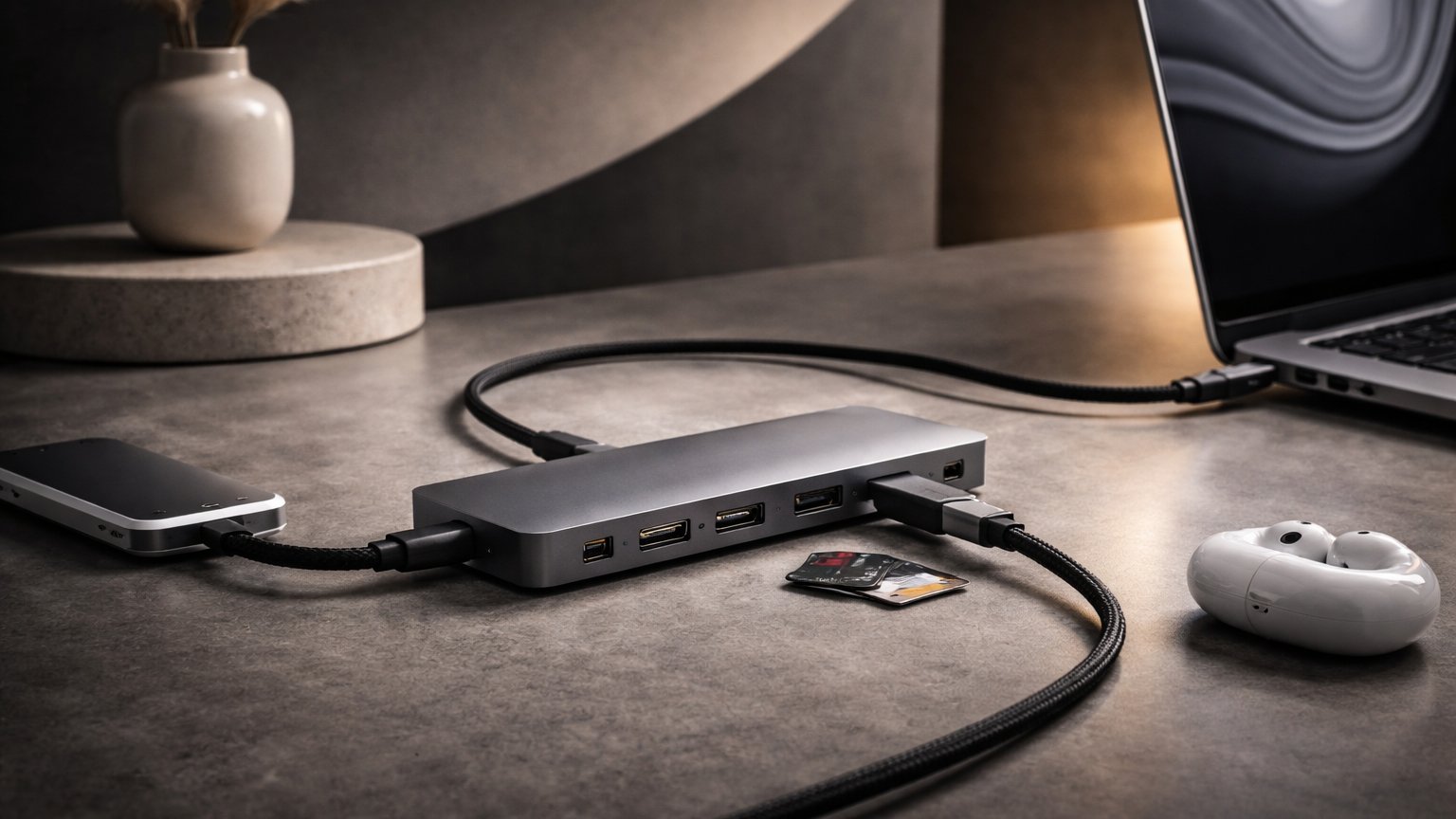 USB-C hub with multiple ports for laptop