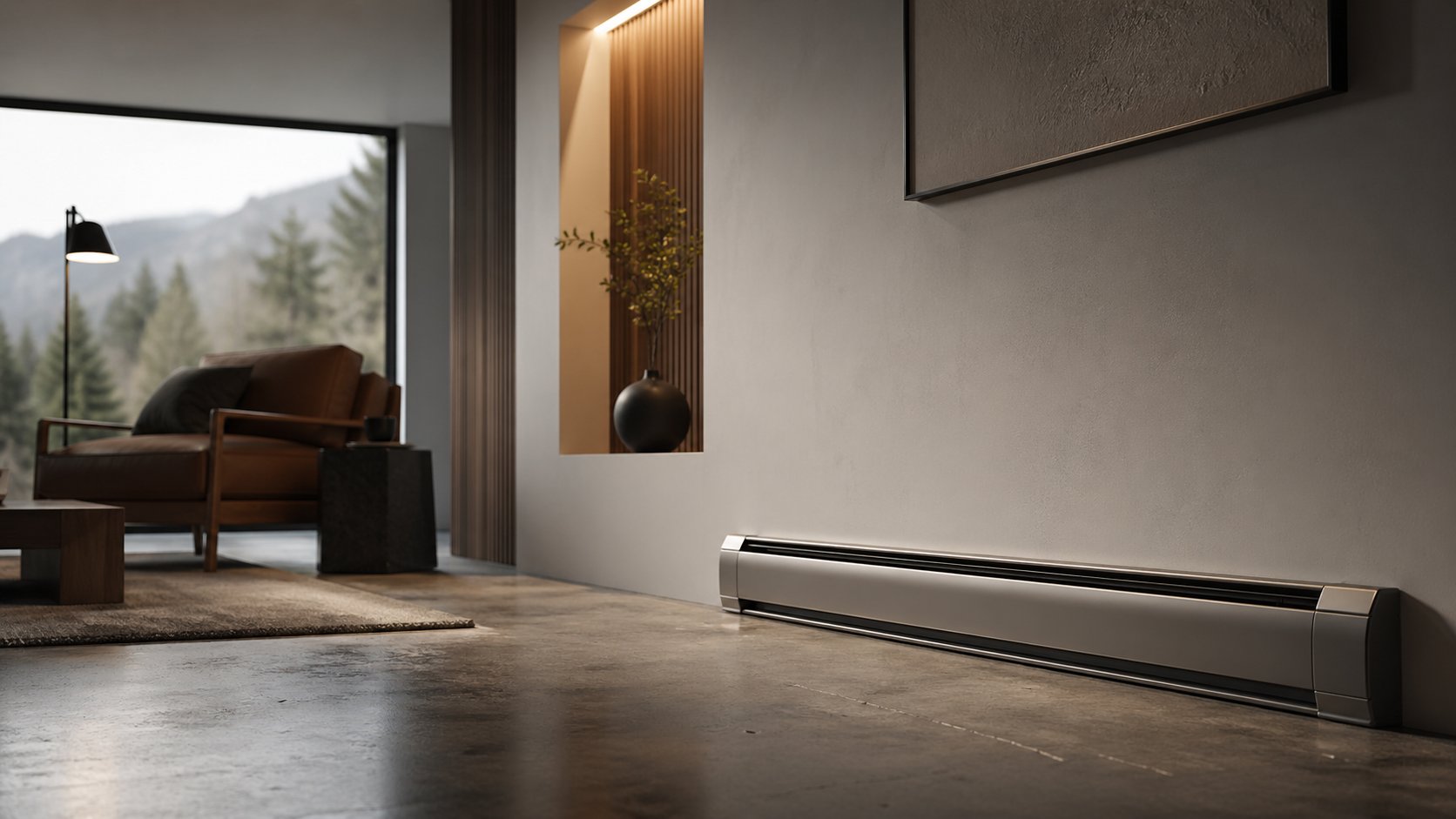 Baseboard heater representing low-profile room heating
