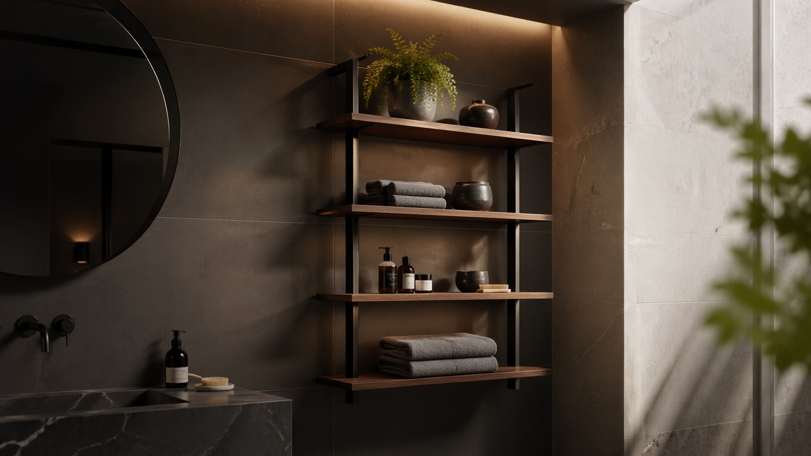 Bathroom shelving for towels and storage