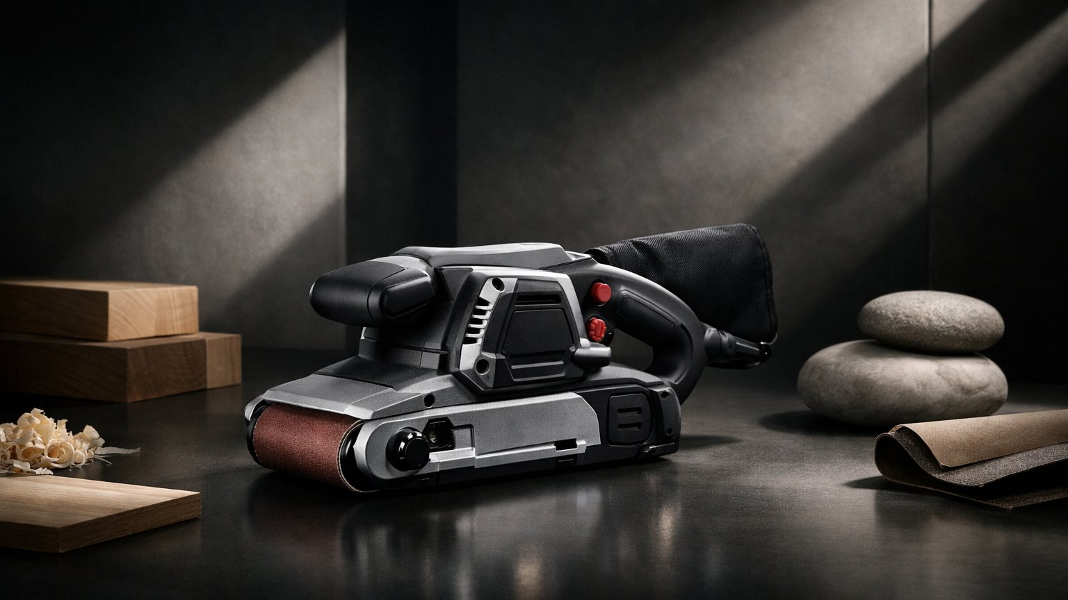 Belt sander representing aggressive stock removal