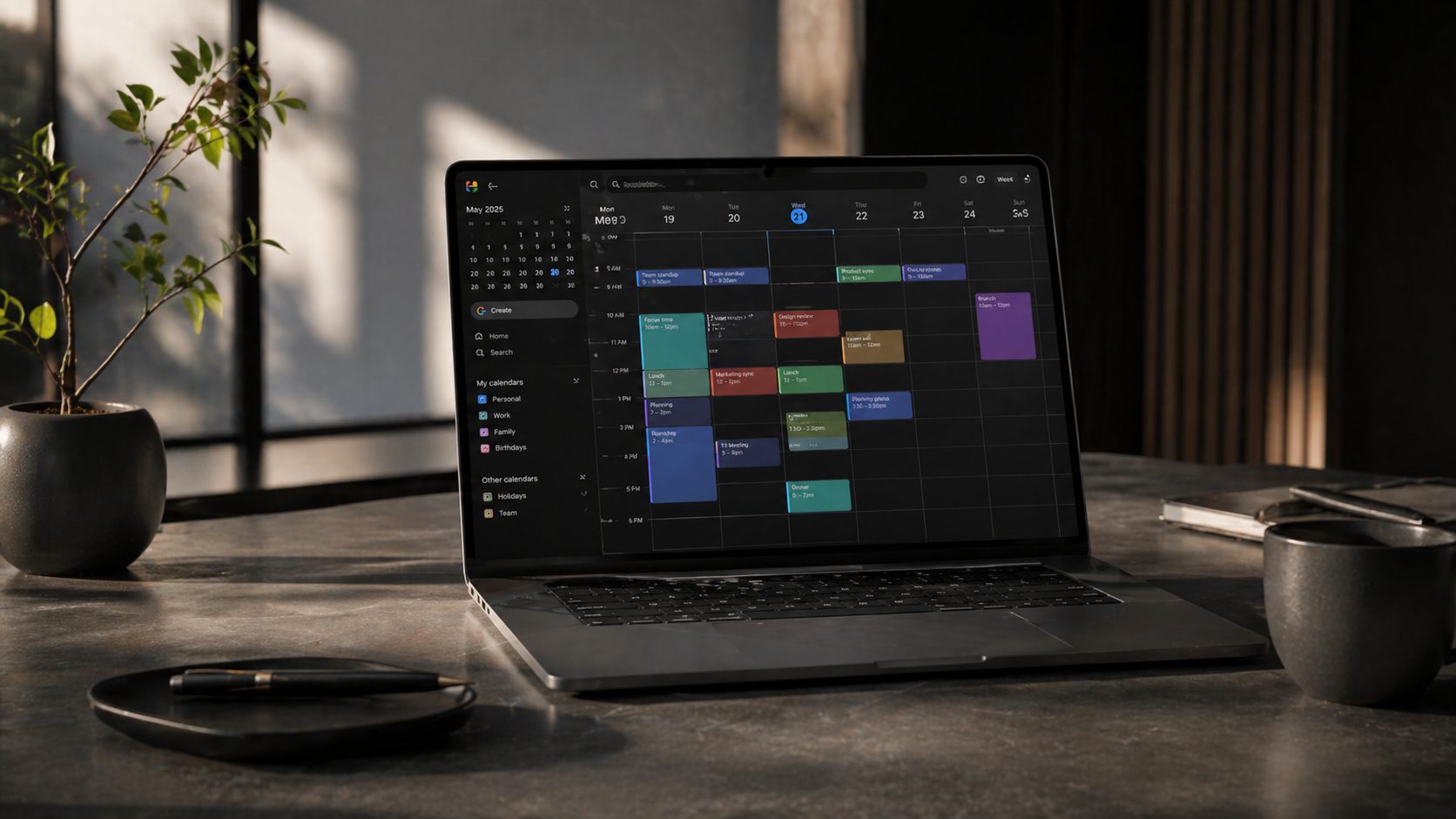 Calendar scheduling interface representing time management tools