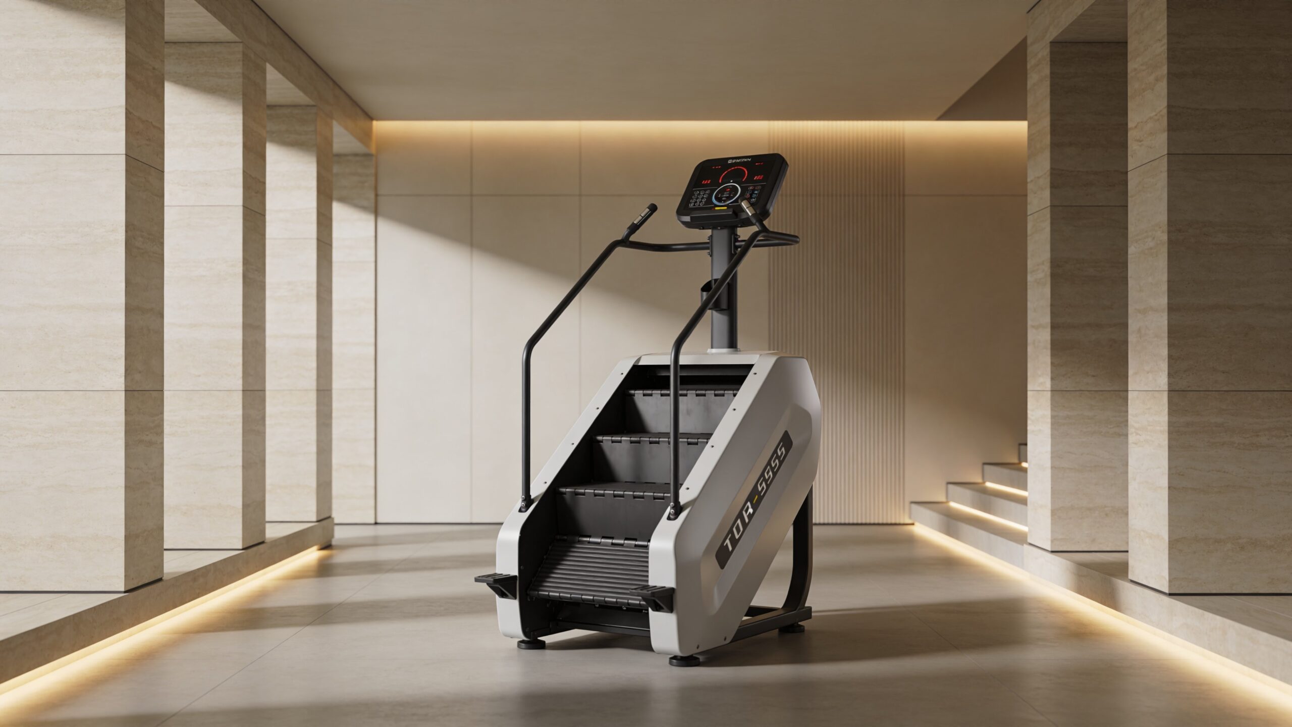Compact stair machine representing small-space cardio equipment