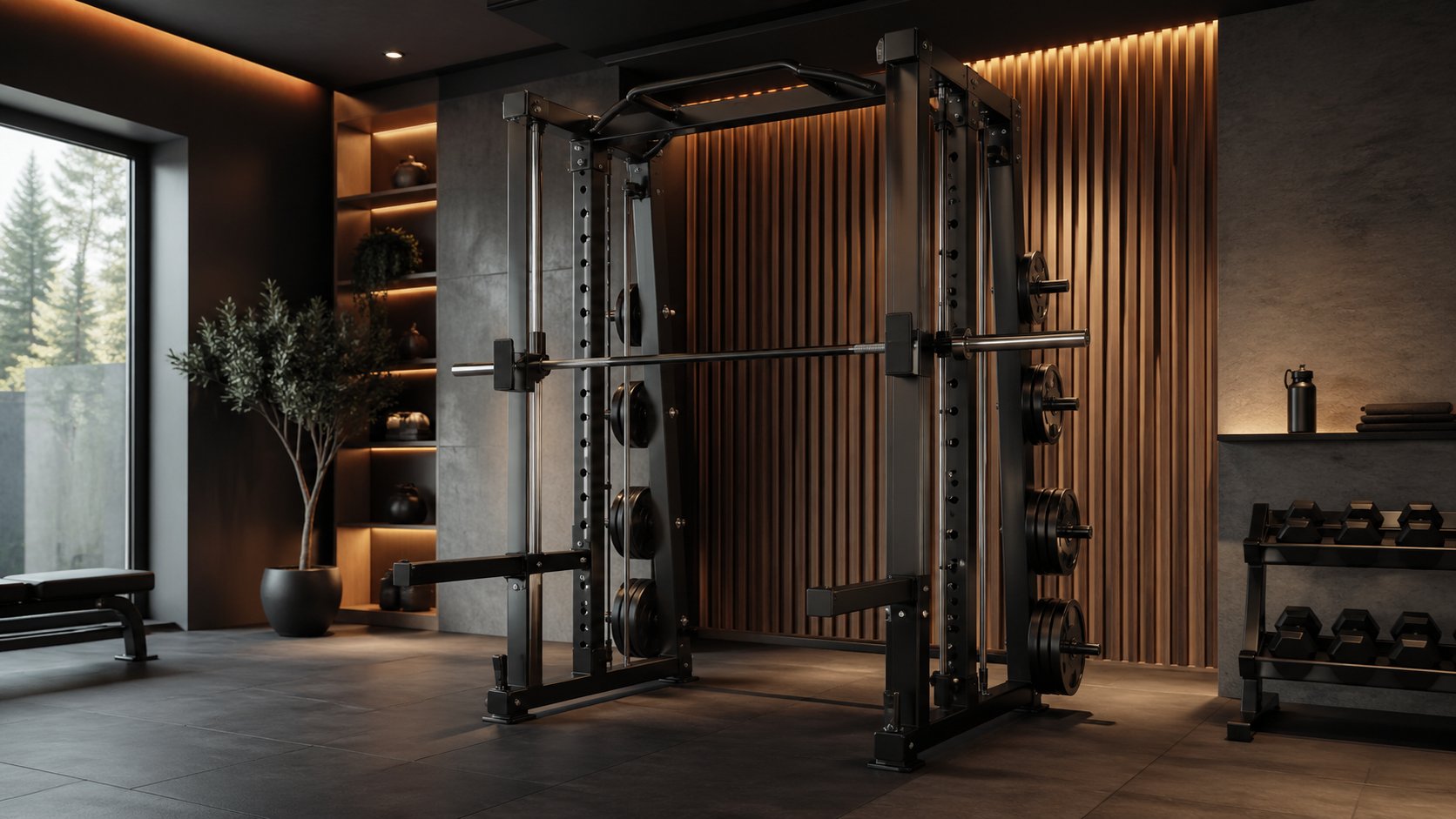 Counterbalanced Smith machine representing smooth guided bar training