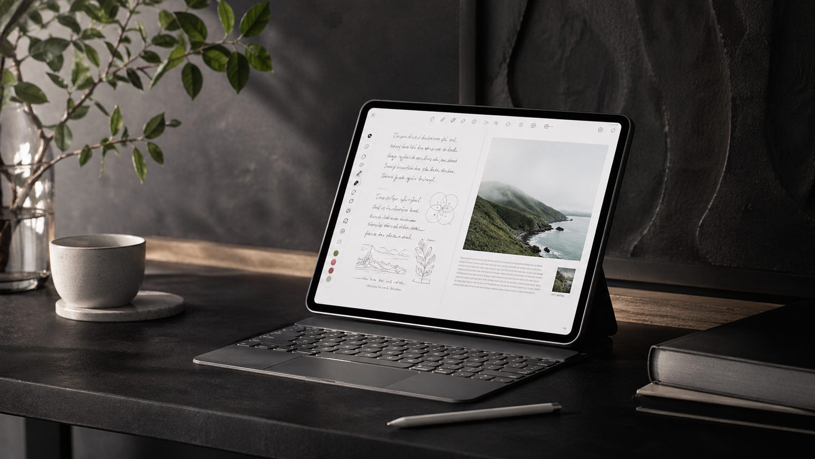 Digital notebook with handwritten notes and stylus input