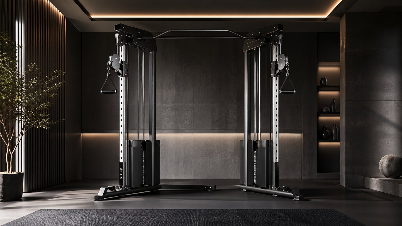 Dual pulley cable machine representing balanced cable training