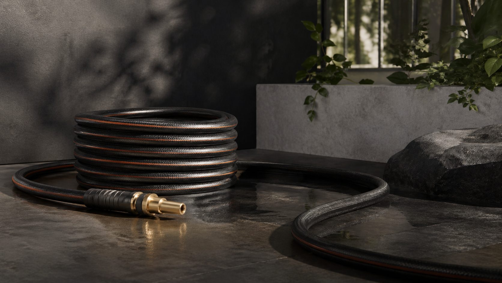 Garden hose used for watering plants and lawns