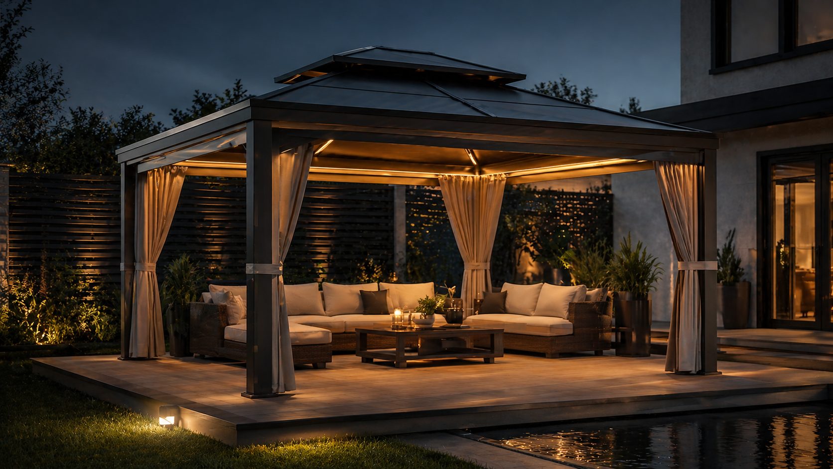 Gazebo structure offering covered outdoor shelter for relaxation