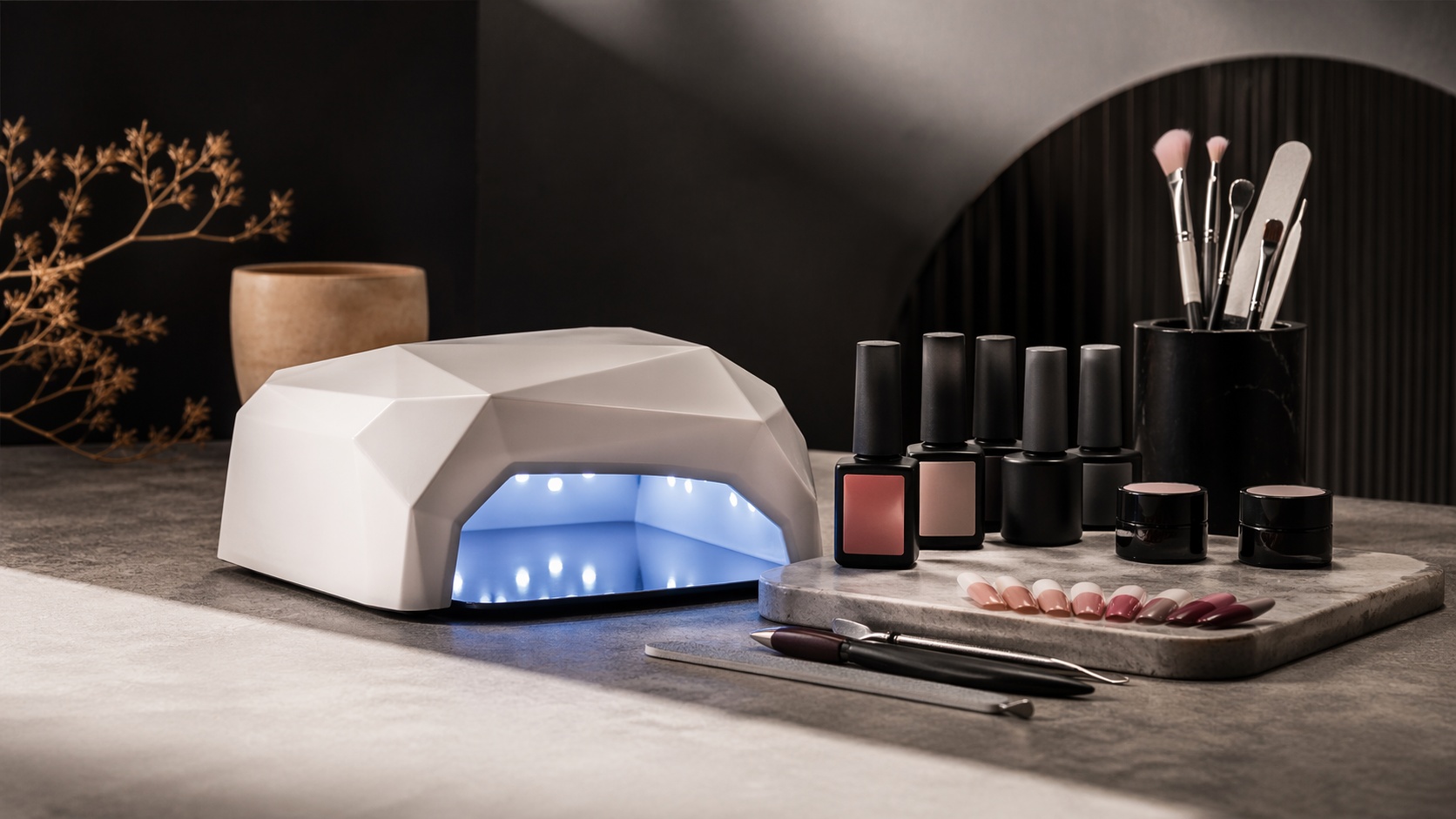 Gel nail kit with UV lamp and polish set for at-home manicures
