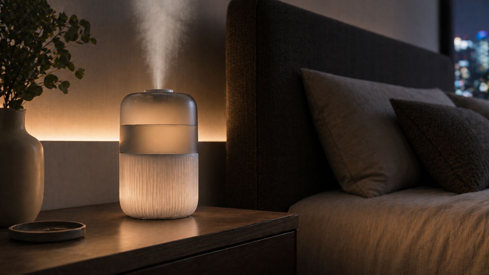 Humidifier improving air quality for better sleep