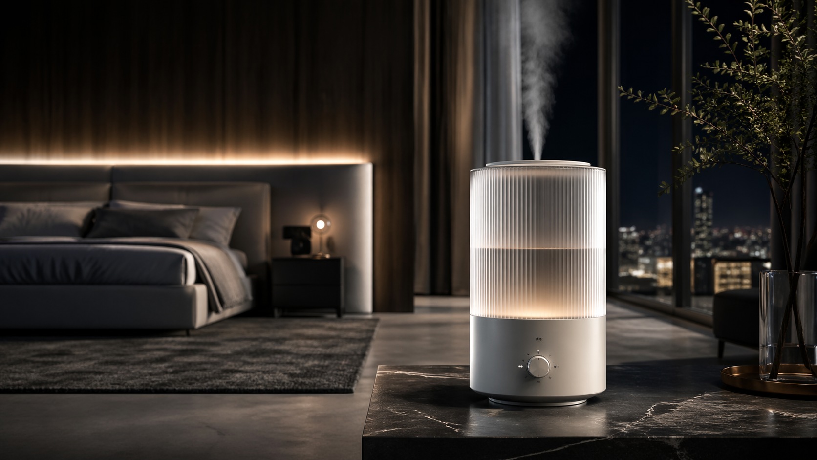 Humidifier adding moisture to dry indoor air