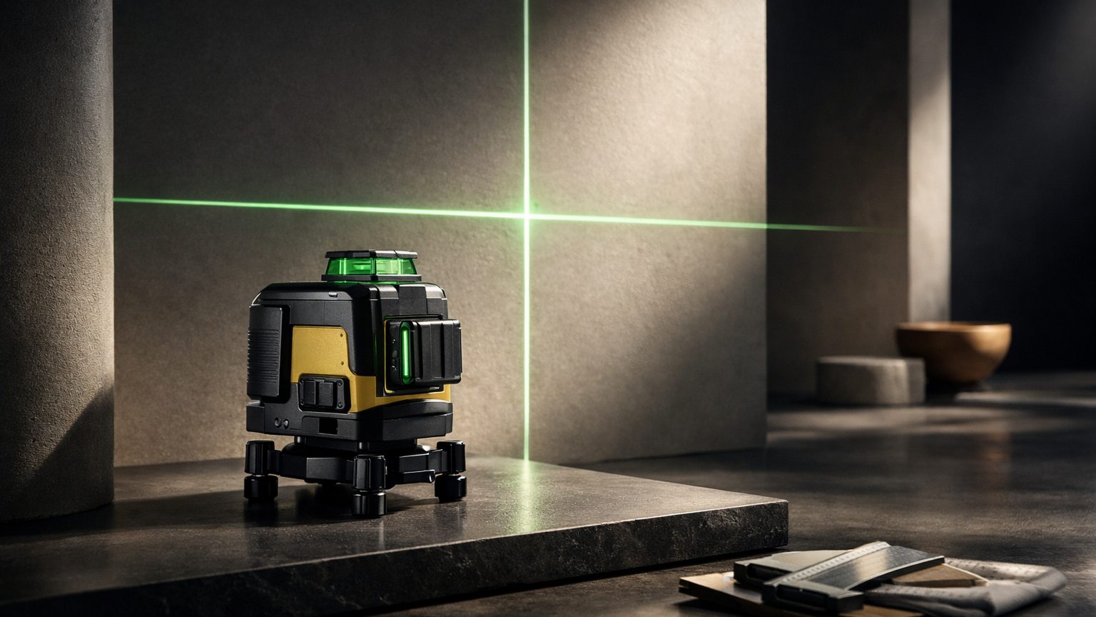 Laser level projecting straight alignment lines for precision layout