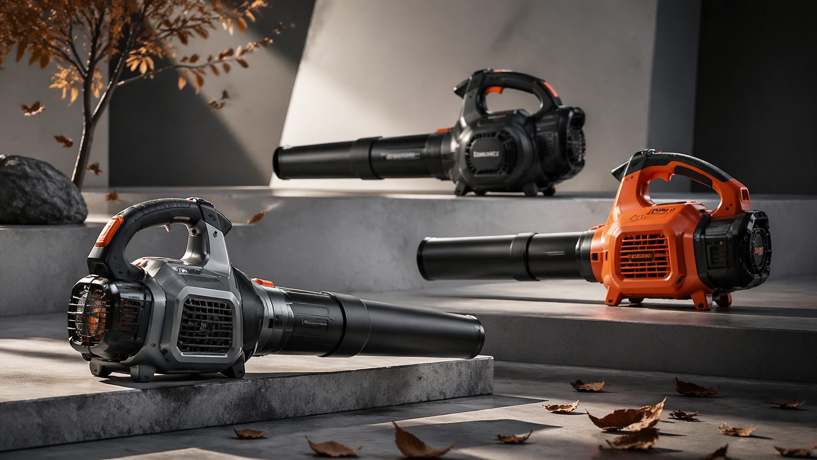 Leaf blower clearing debris and leaves