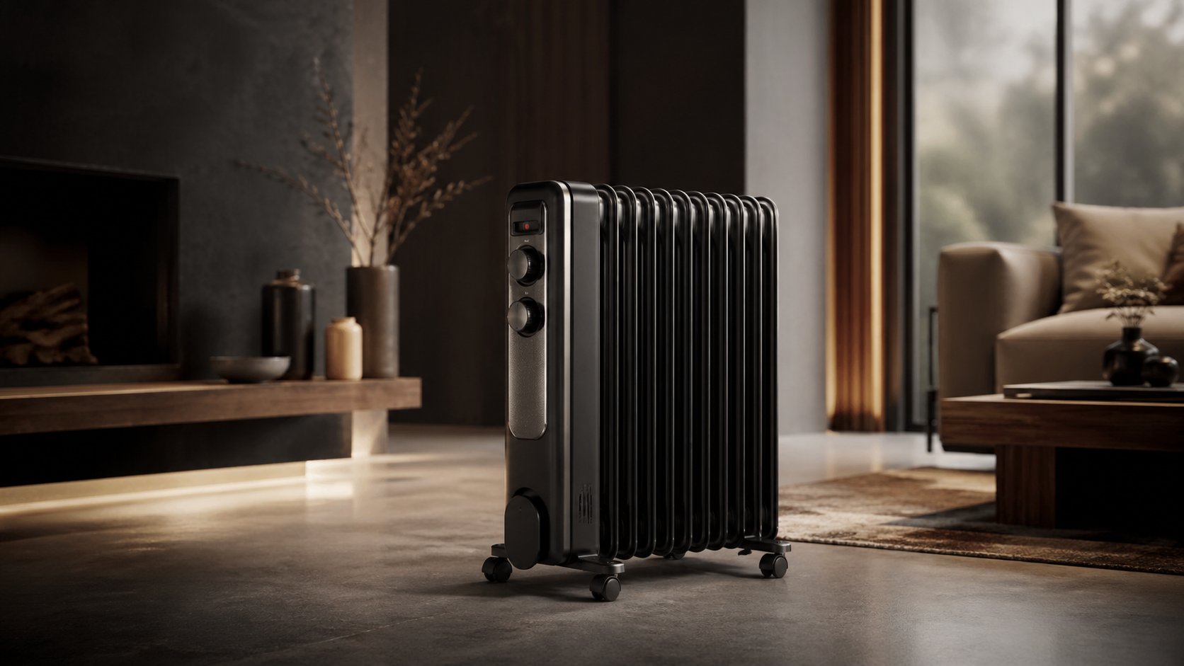 Oil-filled radiator heater representing quiet steady heat