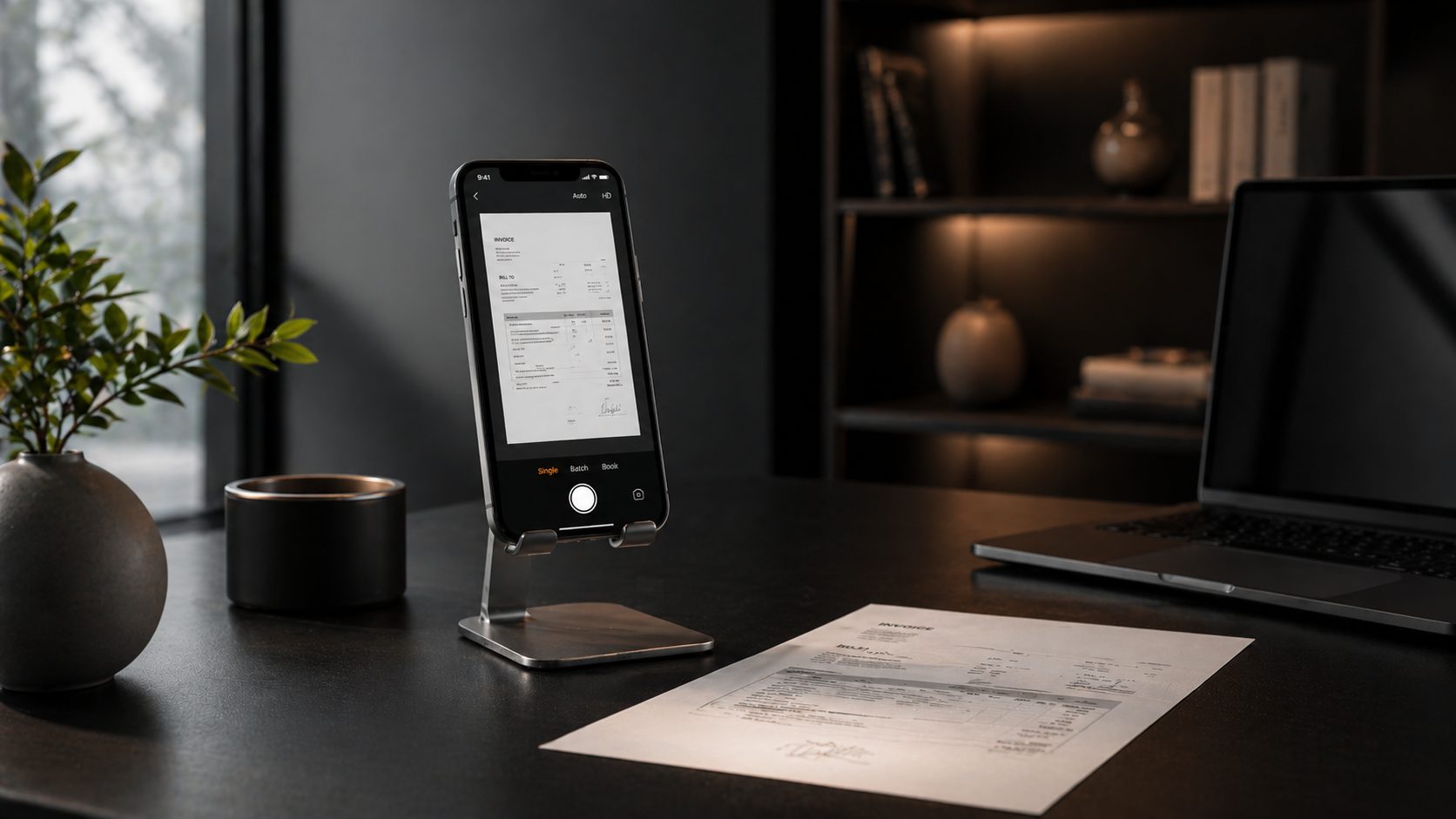 Scanning paper documents into PDF files using scanning app