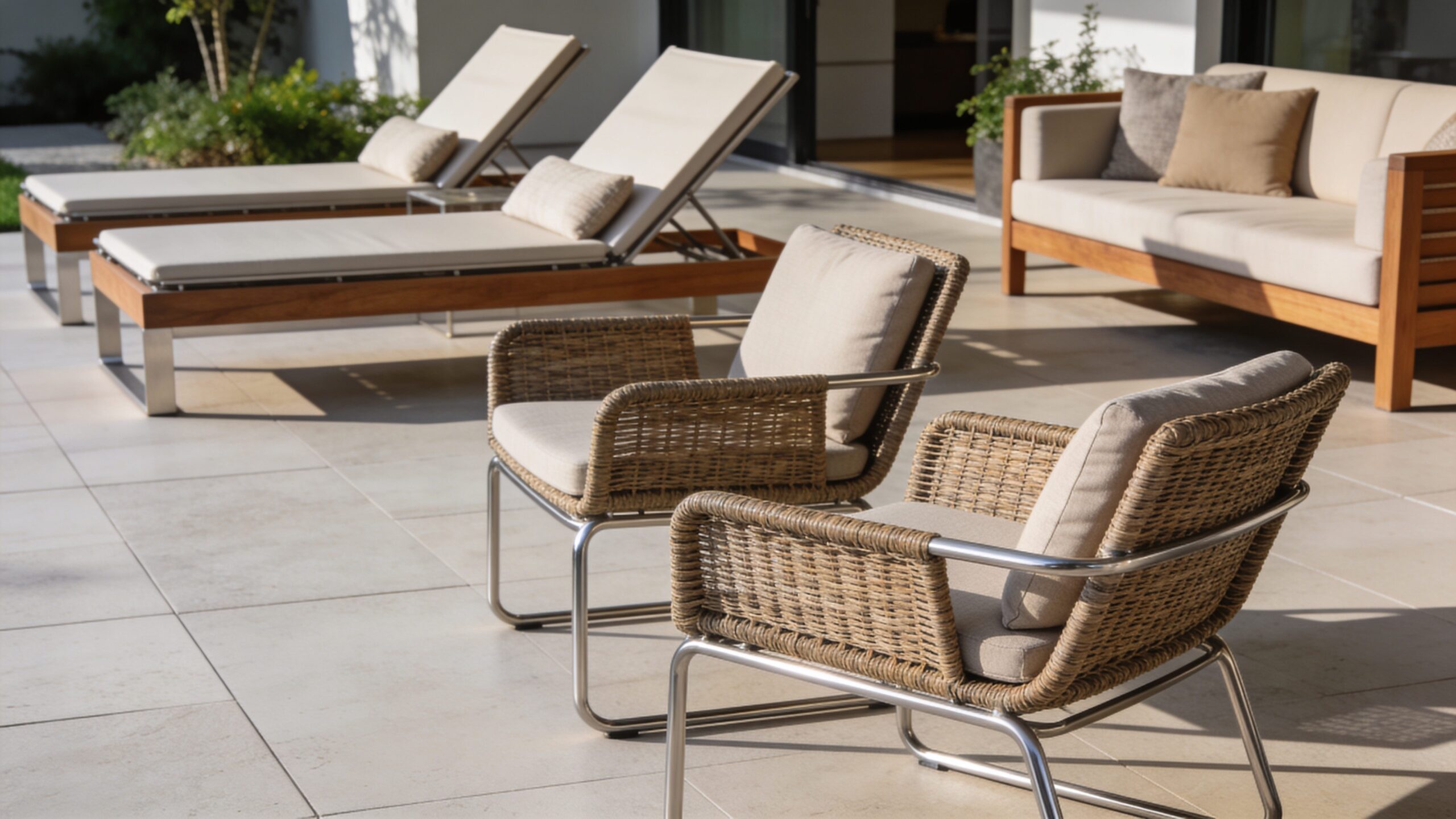 Patio chairs arranged in an outdoor setting