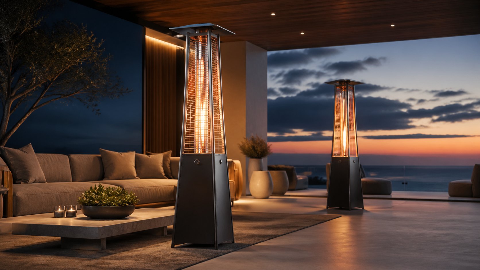 Patio heater representing outdoor heating options