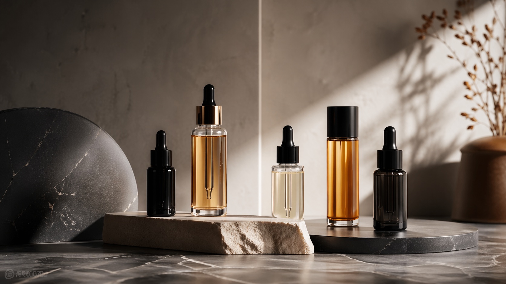 Perfume oil bottle representing concentrated fragrance oils