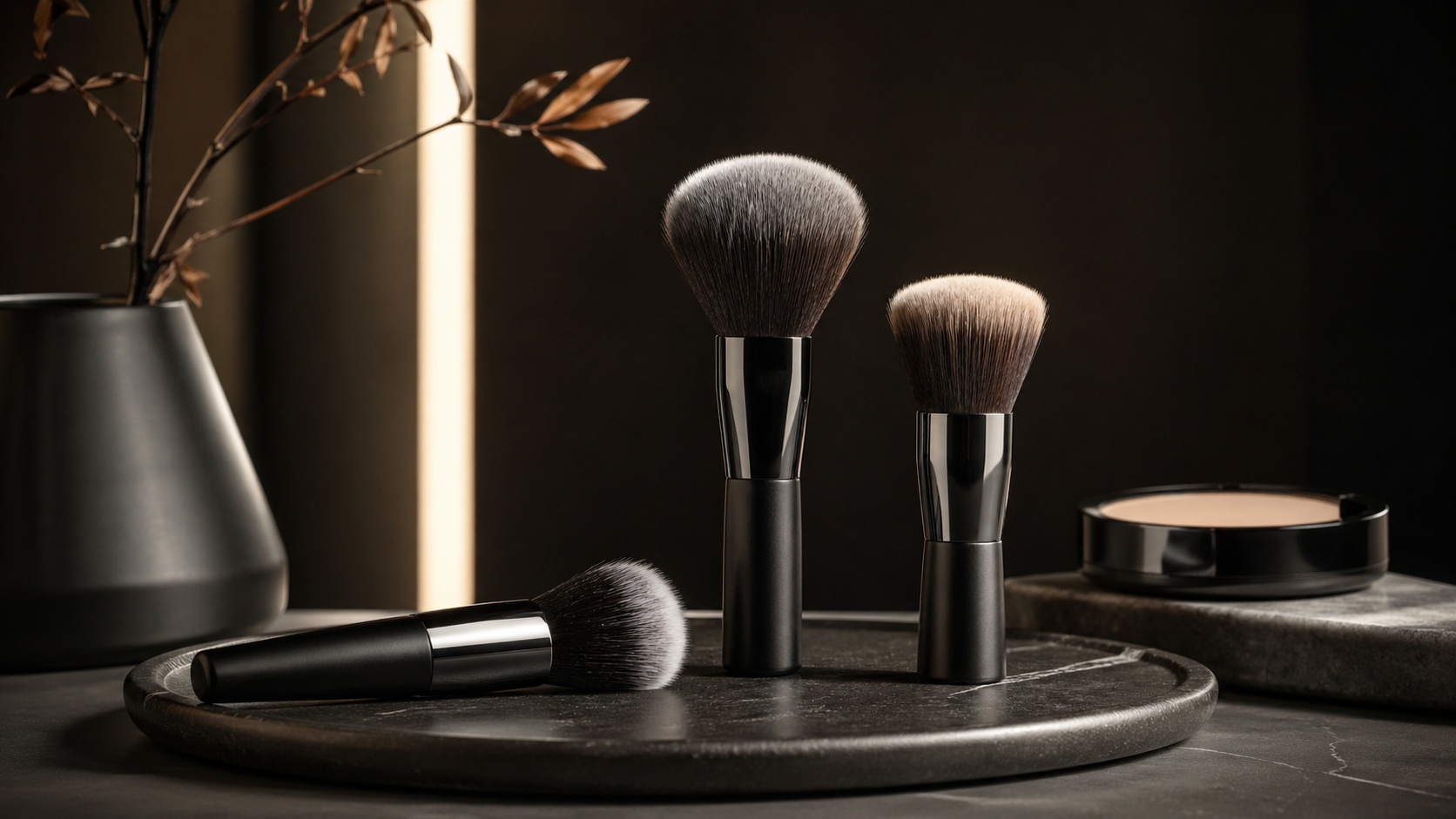 Powder brushes for setting and finishing makeup