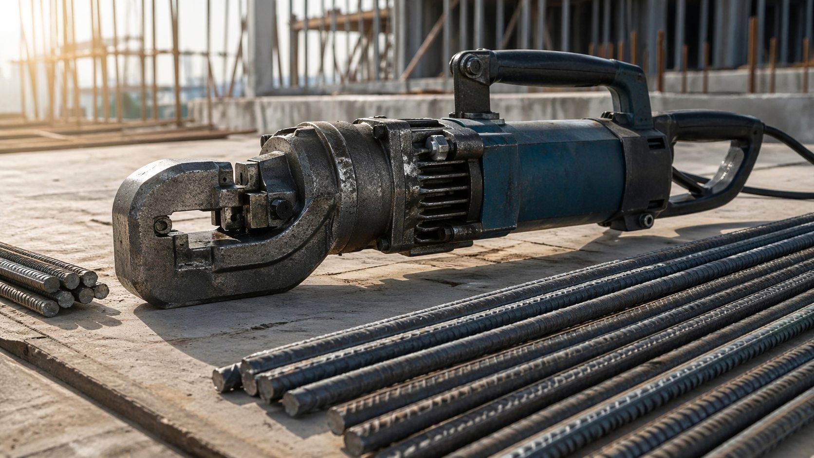 Rebar cutter cutting steel reinforcement bars