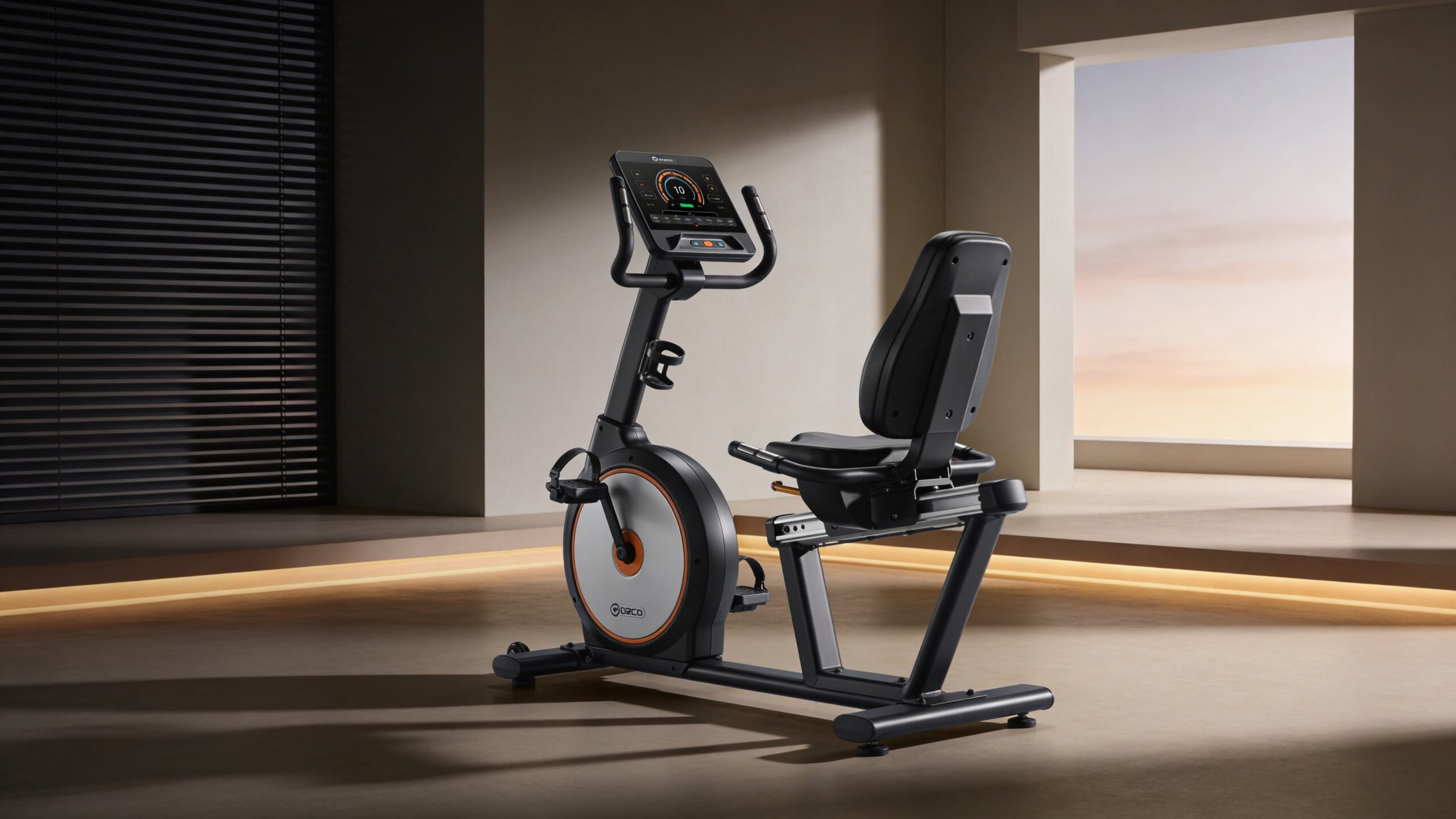 Recumbent exercise bike representing comfortable low-impact cardio