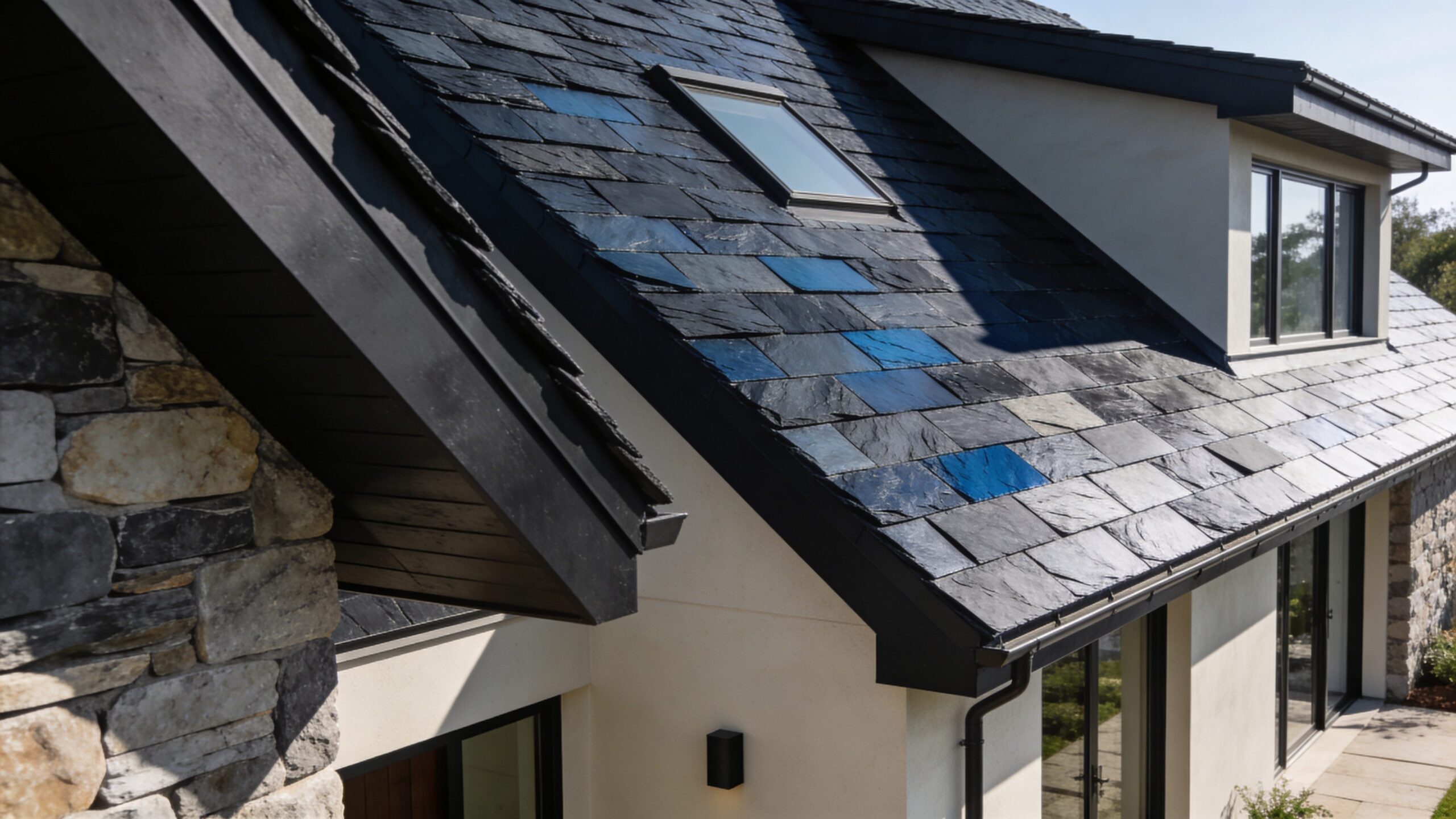 Slate roofing tiles on high-end residential home