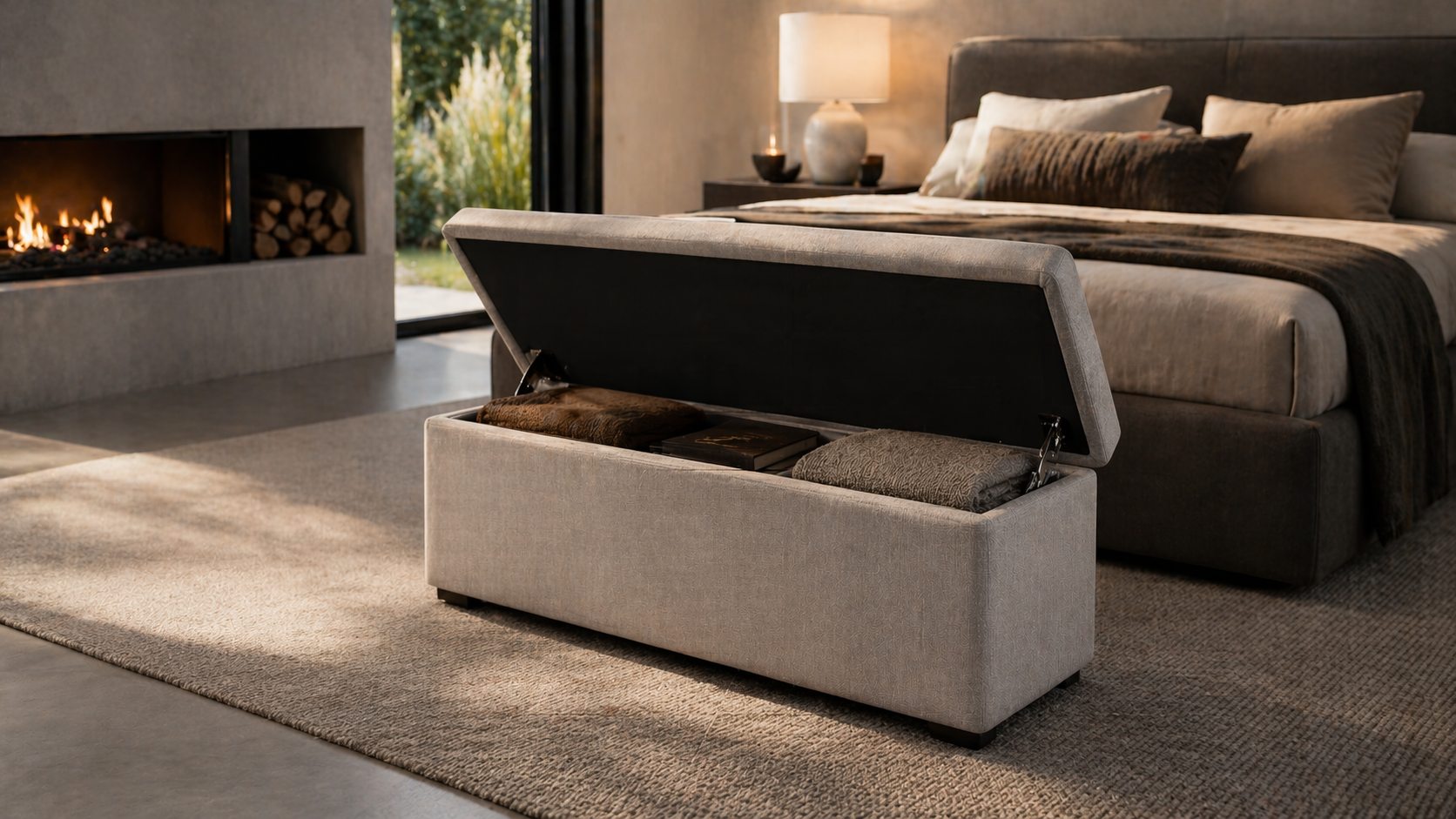 Storage ottoman representing dual-purpose furniture with hidden storage