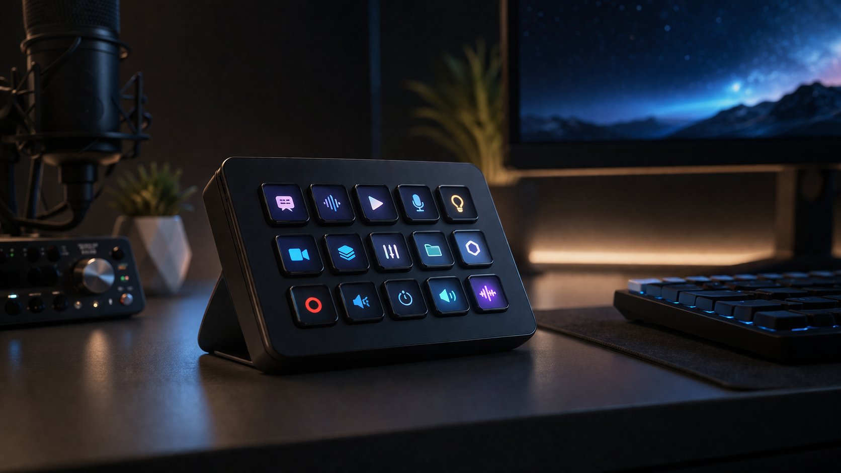 Stream deck controller with customizable buttons for streaming setup
