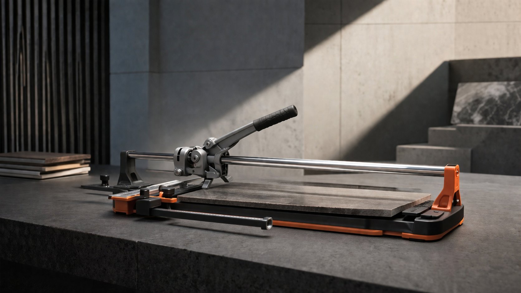 Tile cutter representing clean cuts for tile installation