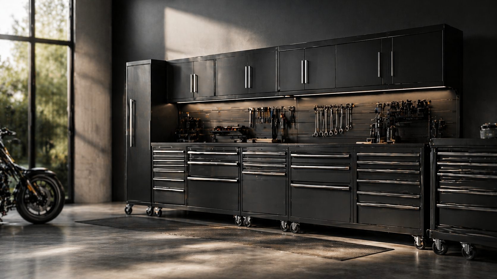 Garage tool cabinets with drawers and secure storage
