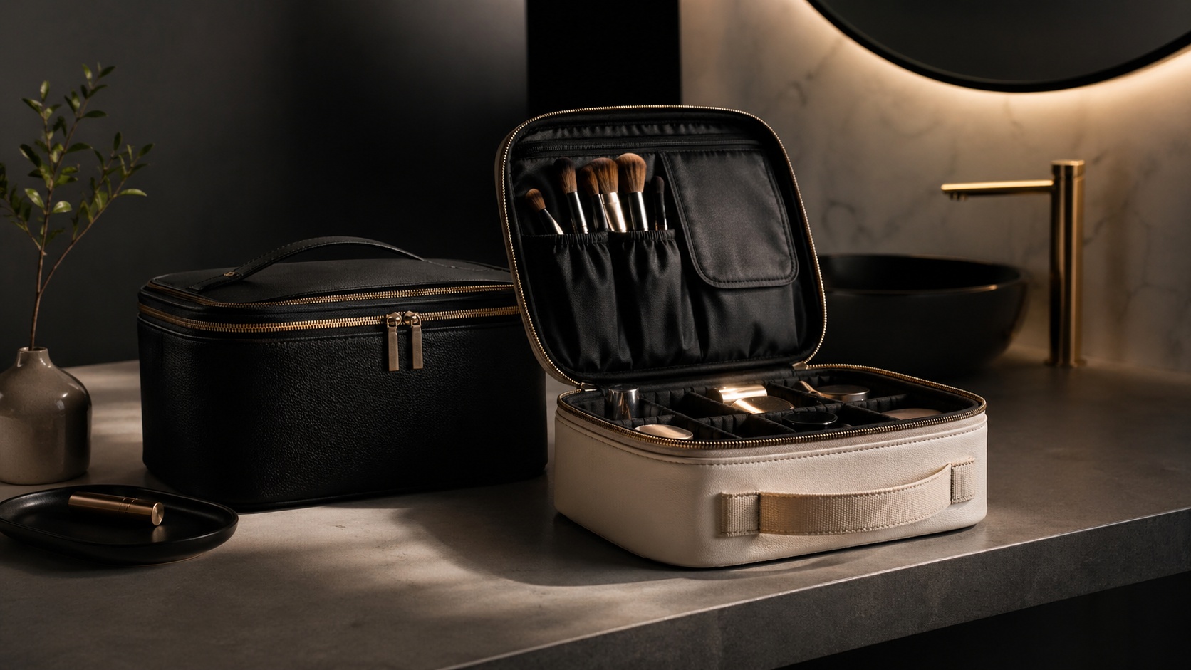 Travel makeup cases for secure and structured packing