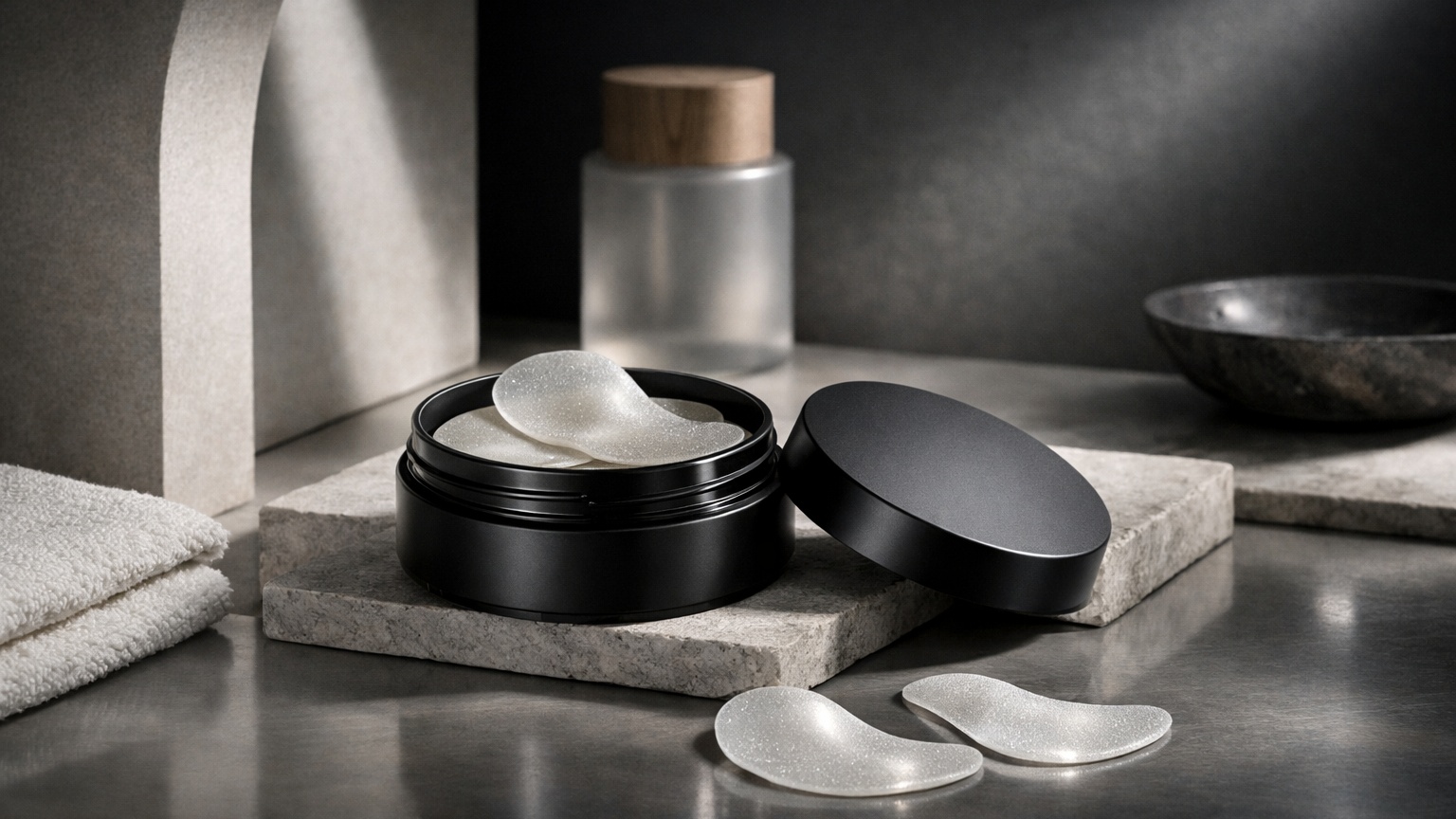 Under-eye patches applied for skincare treatment