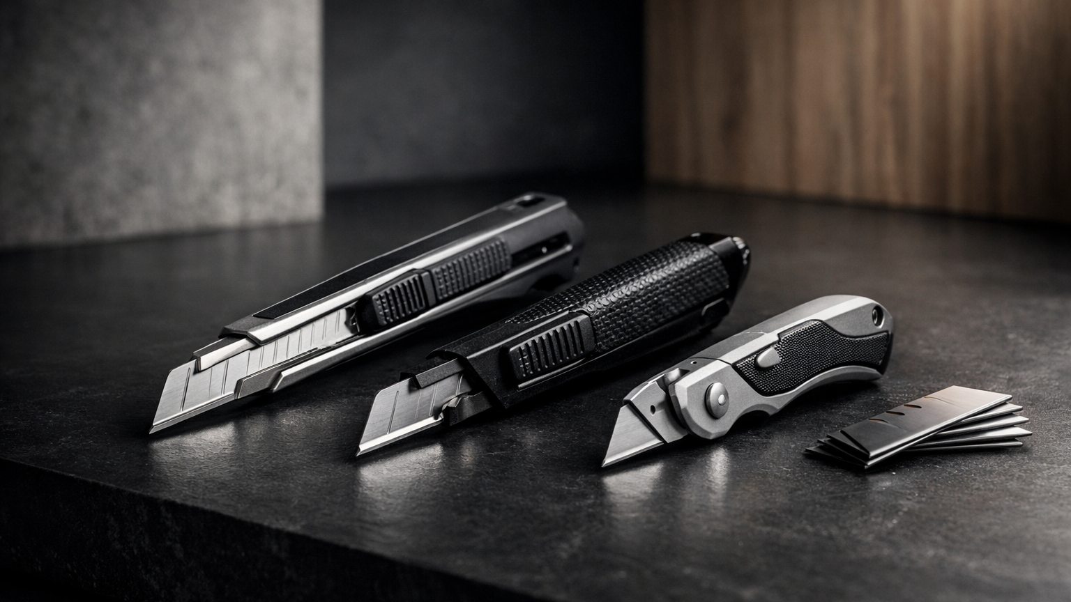 Utility knives for cutting materials and scoring