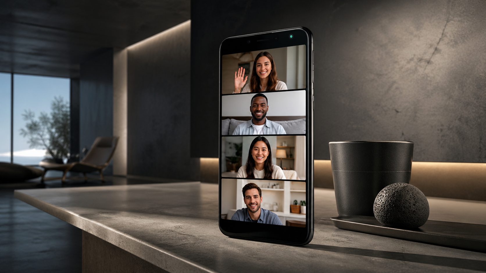 Video messaging app interface combining voice and visual communication