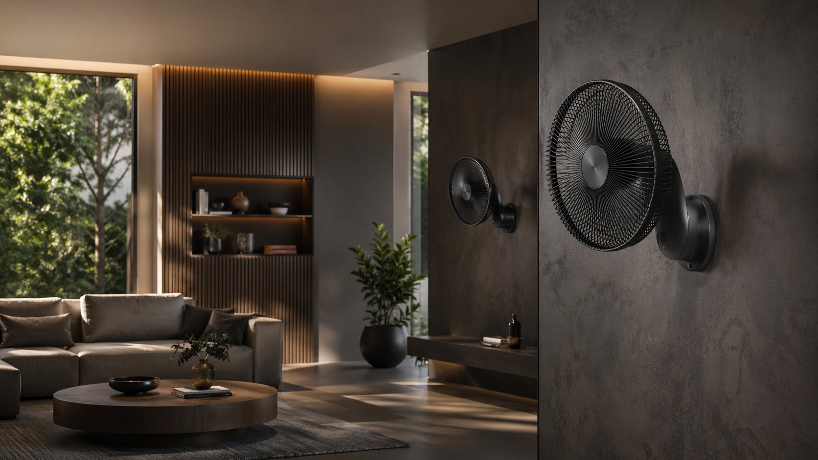 Wall-mounted fan representing space-saving air circulation