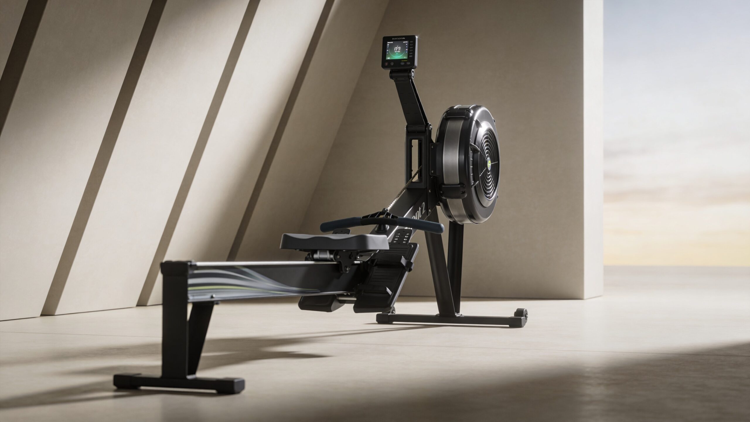 Water resistance rower representing smooth natural rowing feel