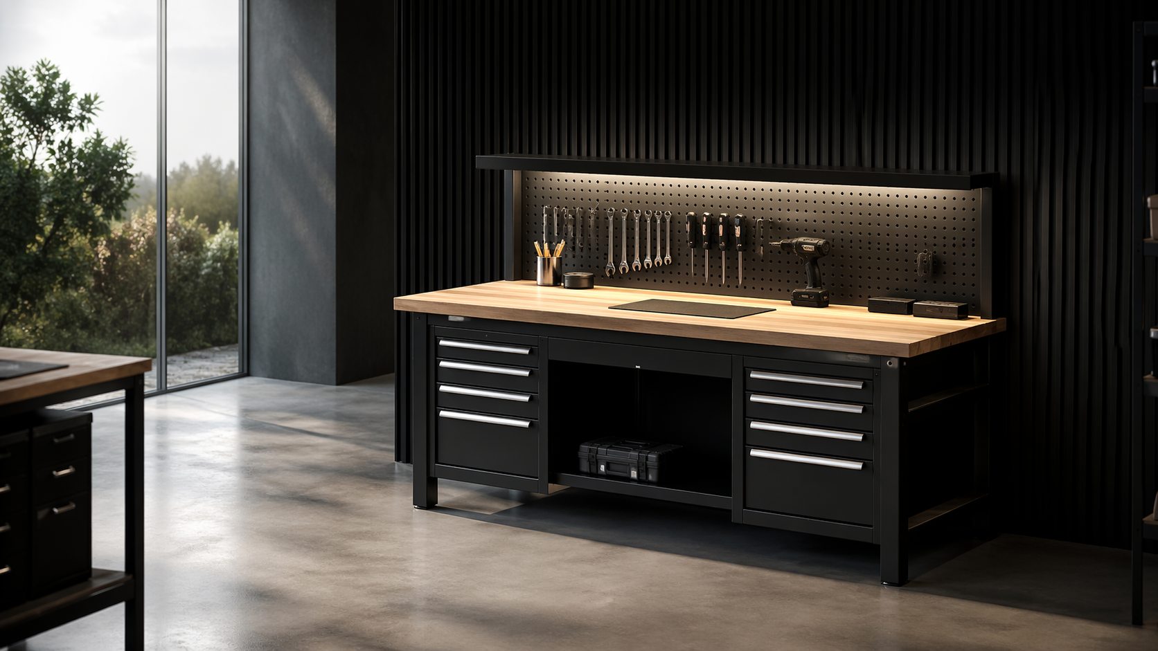 Workbench as the central workspace in a shop