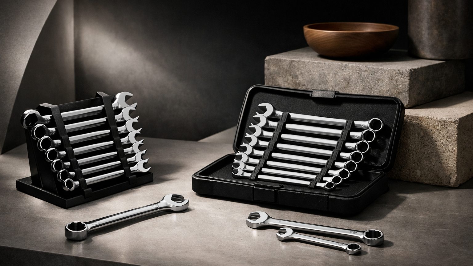 Wrench sets for tightening bolts and nuts