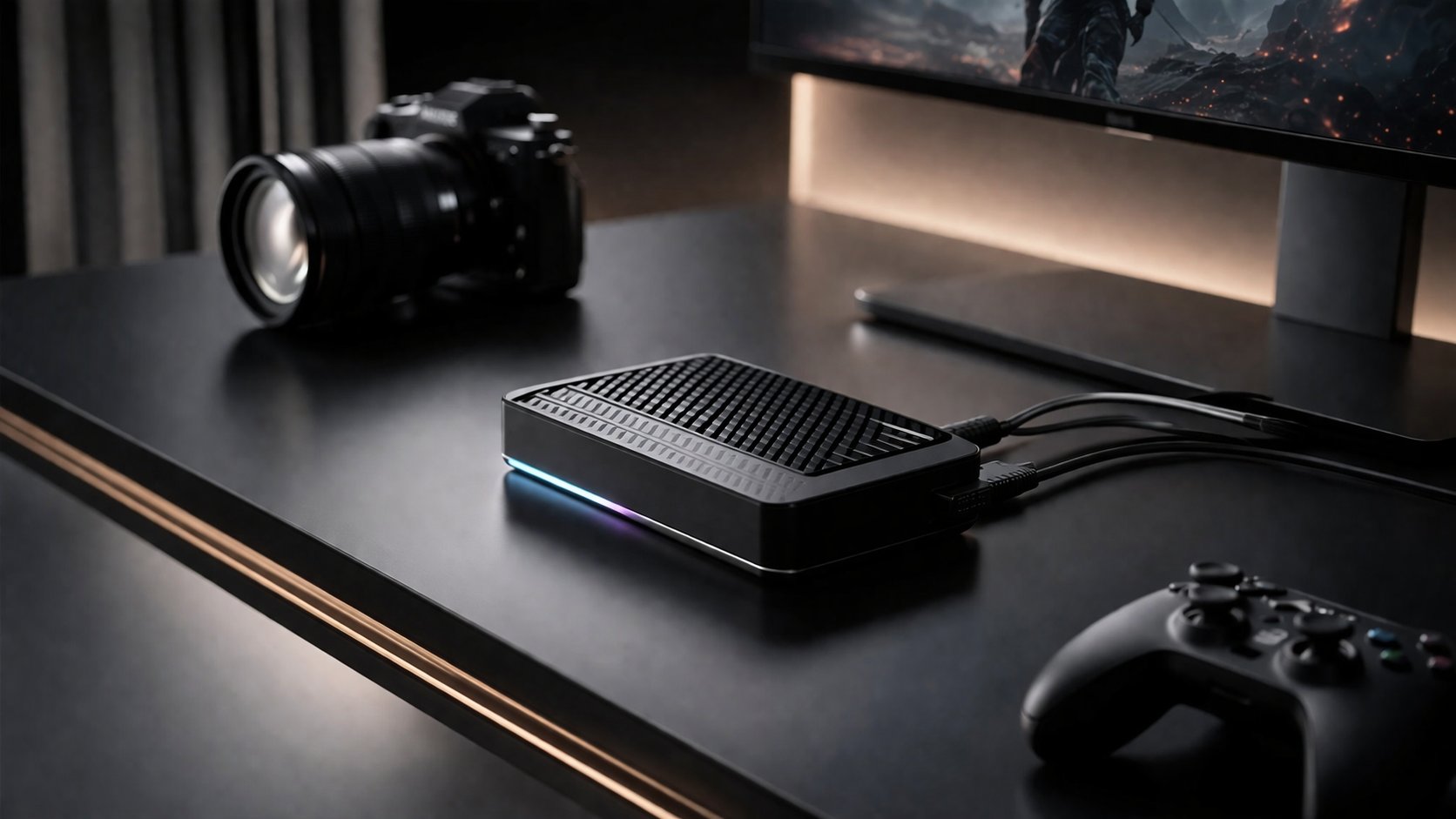 Capture card connected to gaming setup for streaming